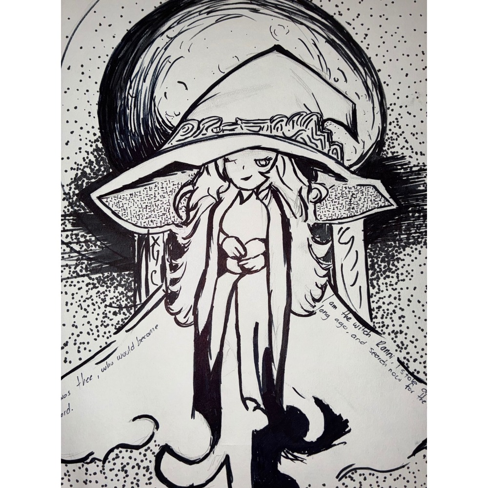 Ranni The Witch Inspired Original Style Ink Drawing Elden Ring Fan Art 8x10
